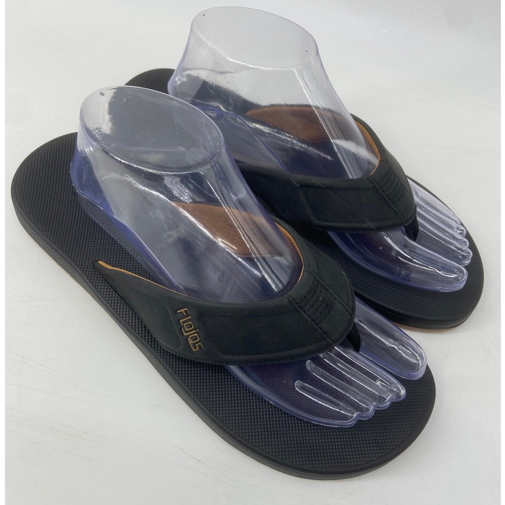 Flojos Flip Flops Mens 8 Black Bajo Casual Beach Summer Comfort Thong Sandals